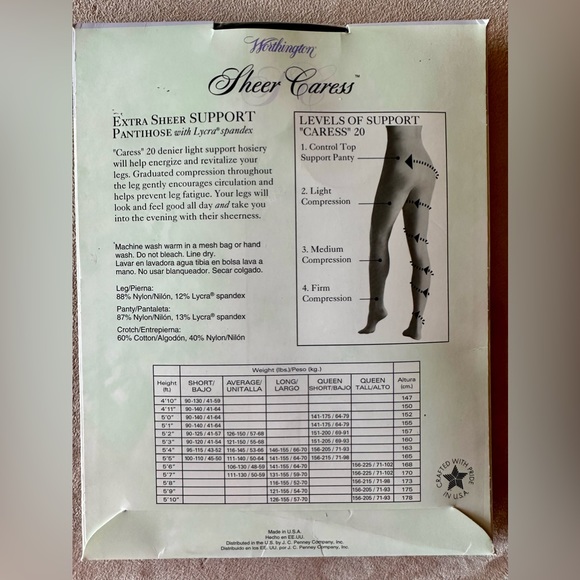 Worthington Sheer Caress Vintage Control Top Pantyhose Long Off Black NWT NIP - Picture 4 of 8